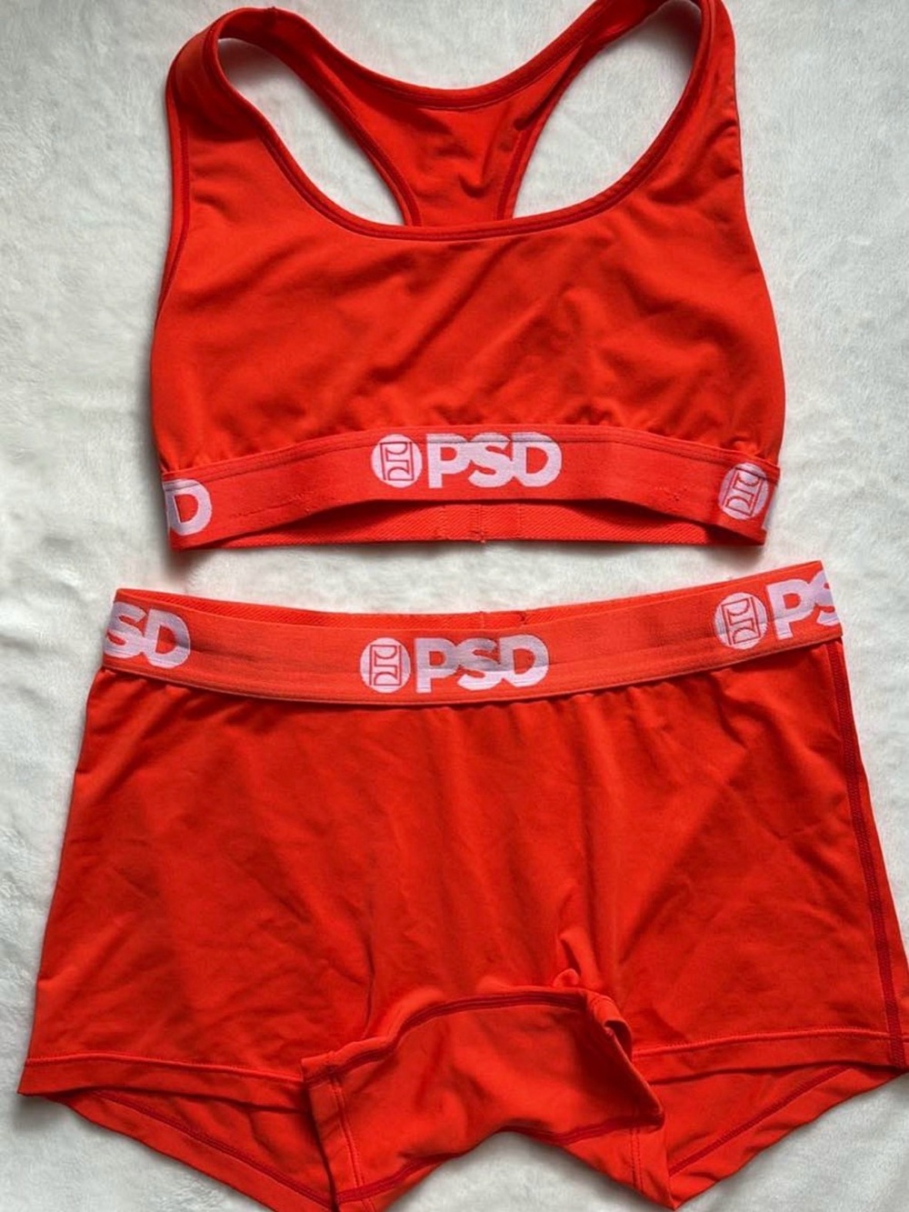 PSD Solid Tangerine Sports Bra and Matching Boyshort Set Size Small